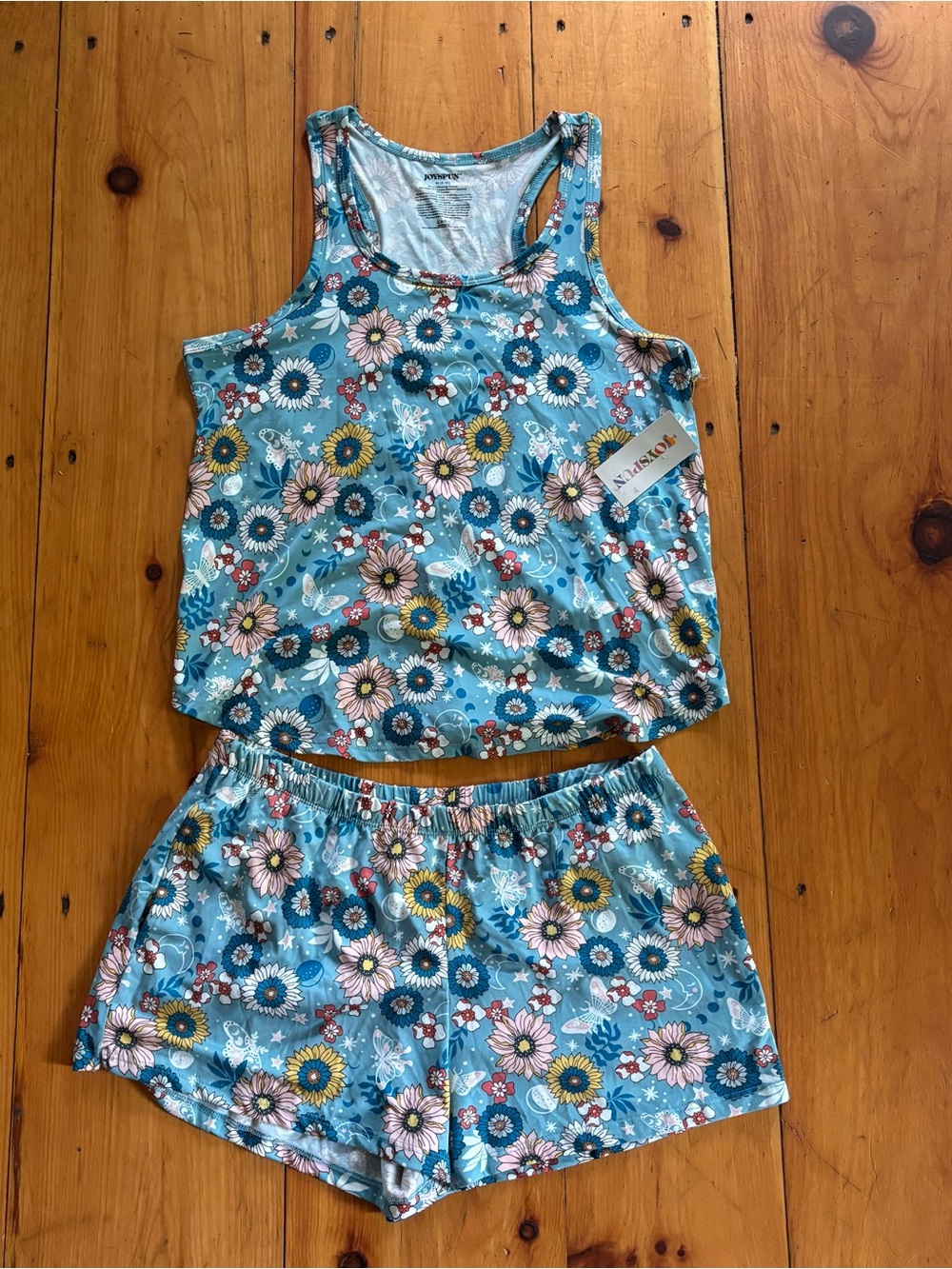 Joyspun NWT Aqua Floral Butterfly Tank & Shorts Pajama Set M 8–10